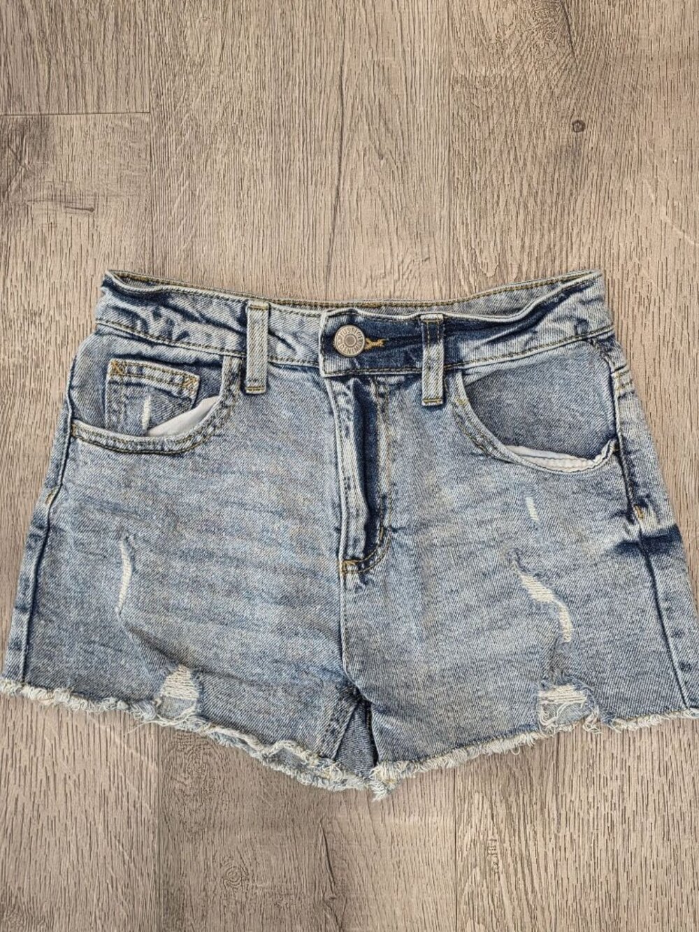 Justice Girls Size 10 Mini Mom Denim Shorts Distressed Cutoff Light Wash